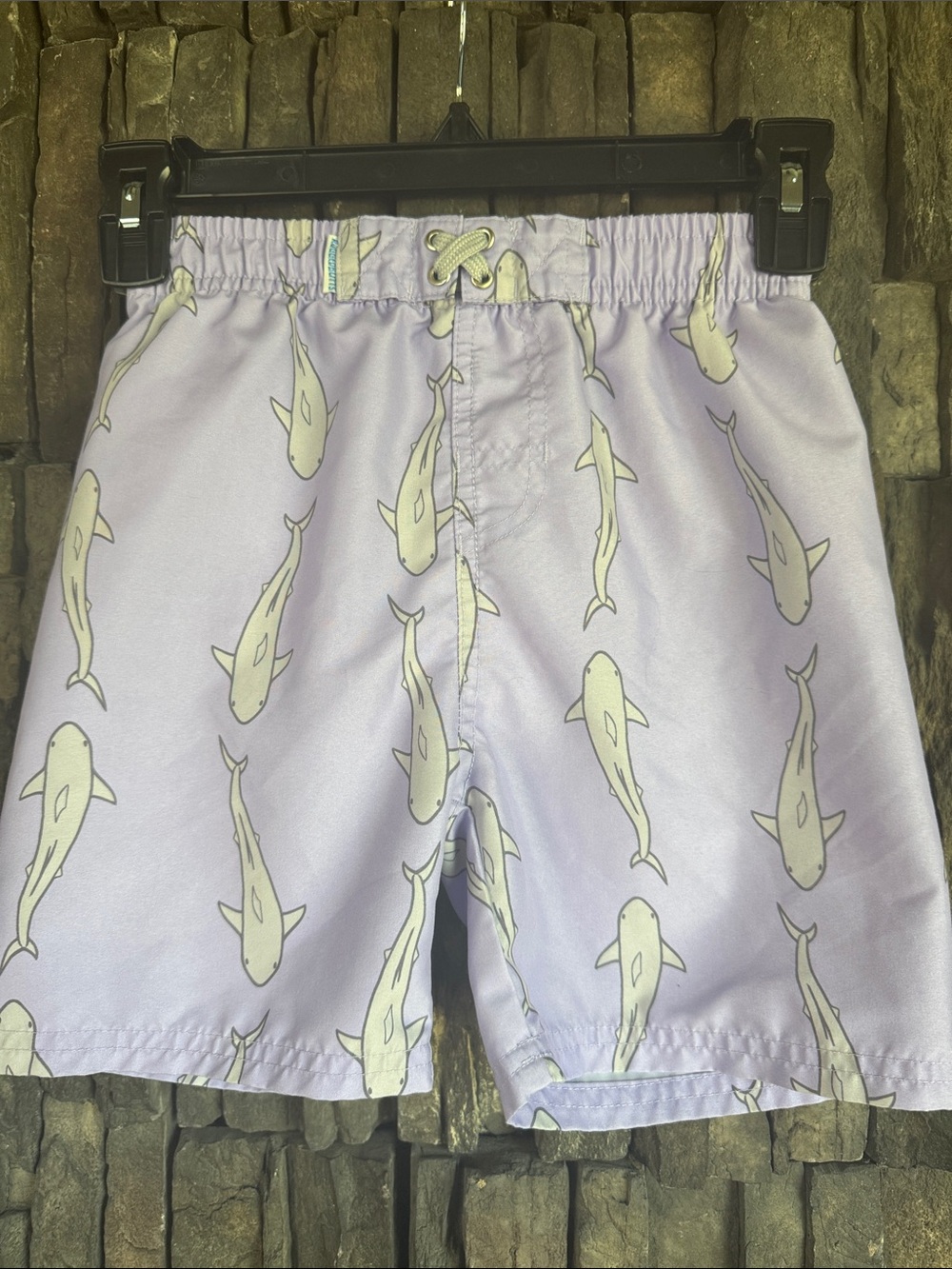 Kids Lavender Shark Swim Shorts with Drawstring